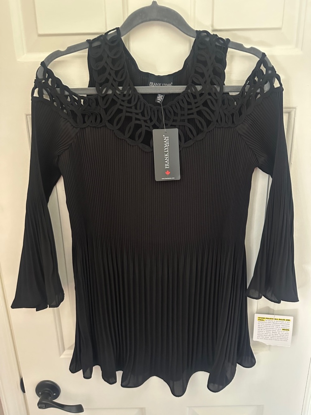 Brand new Frank Lyman Design Black Laser-Cut Cold-Shoulder Pleated blouse